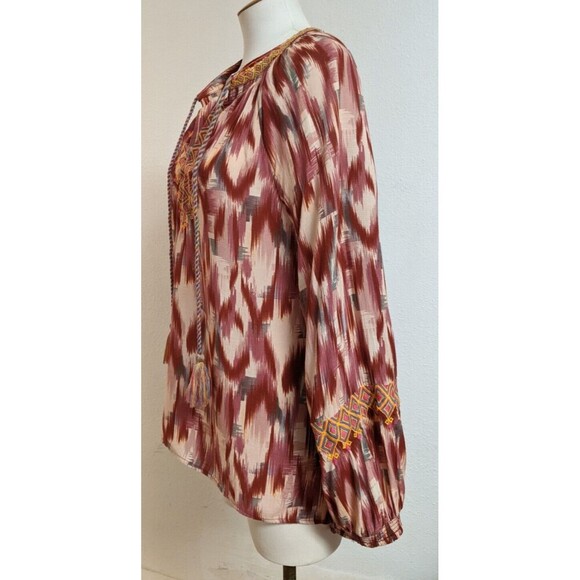 Women's SUNDANCE Viscose Boho Embroidered V-Neck Puff Sleeve Top/Blouse M - Picture 4 of 10